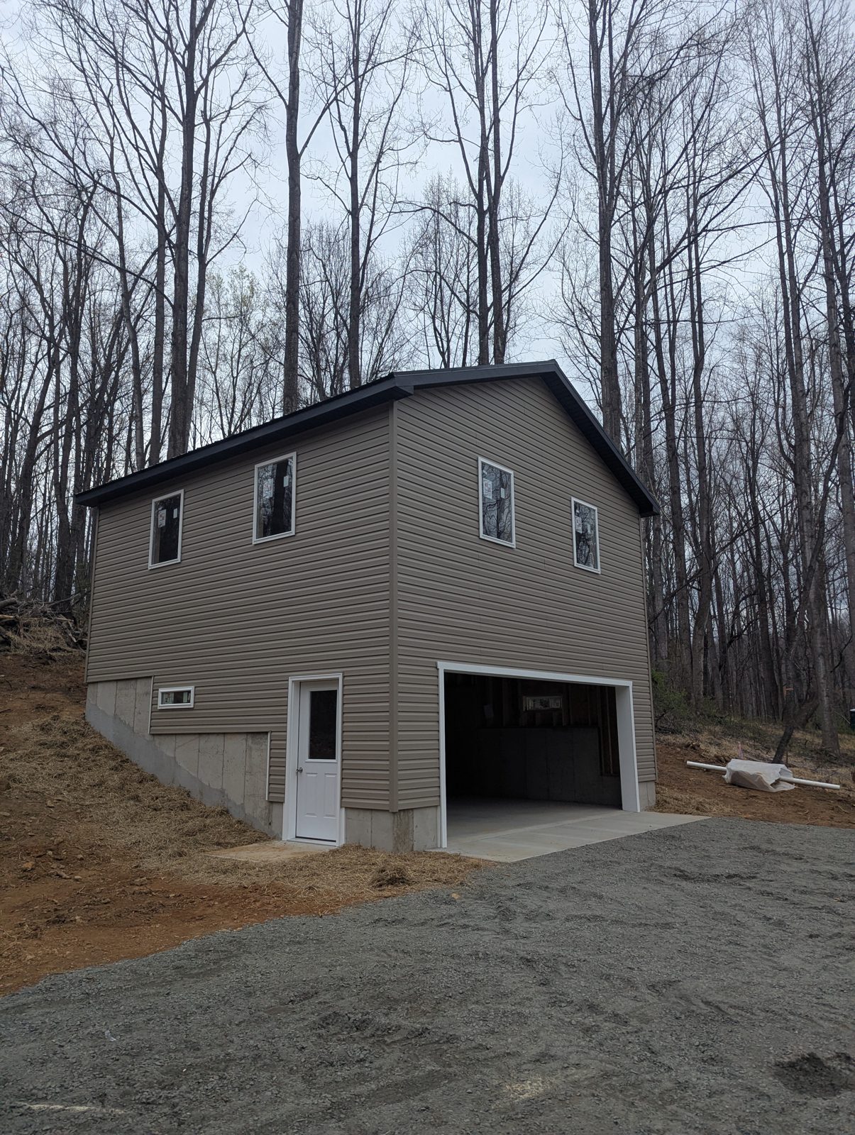 Two story garage recently built by Custom Garages of Virginia