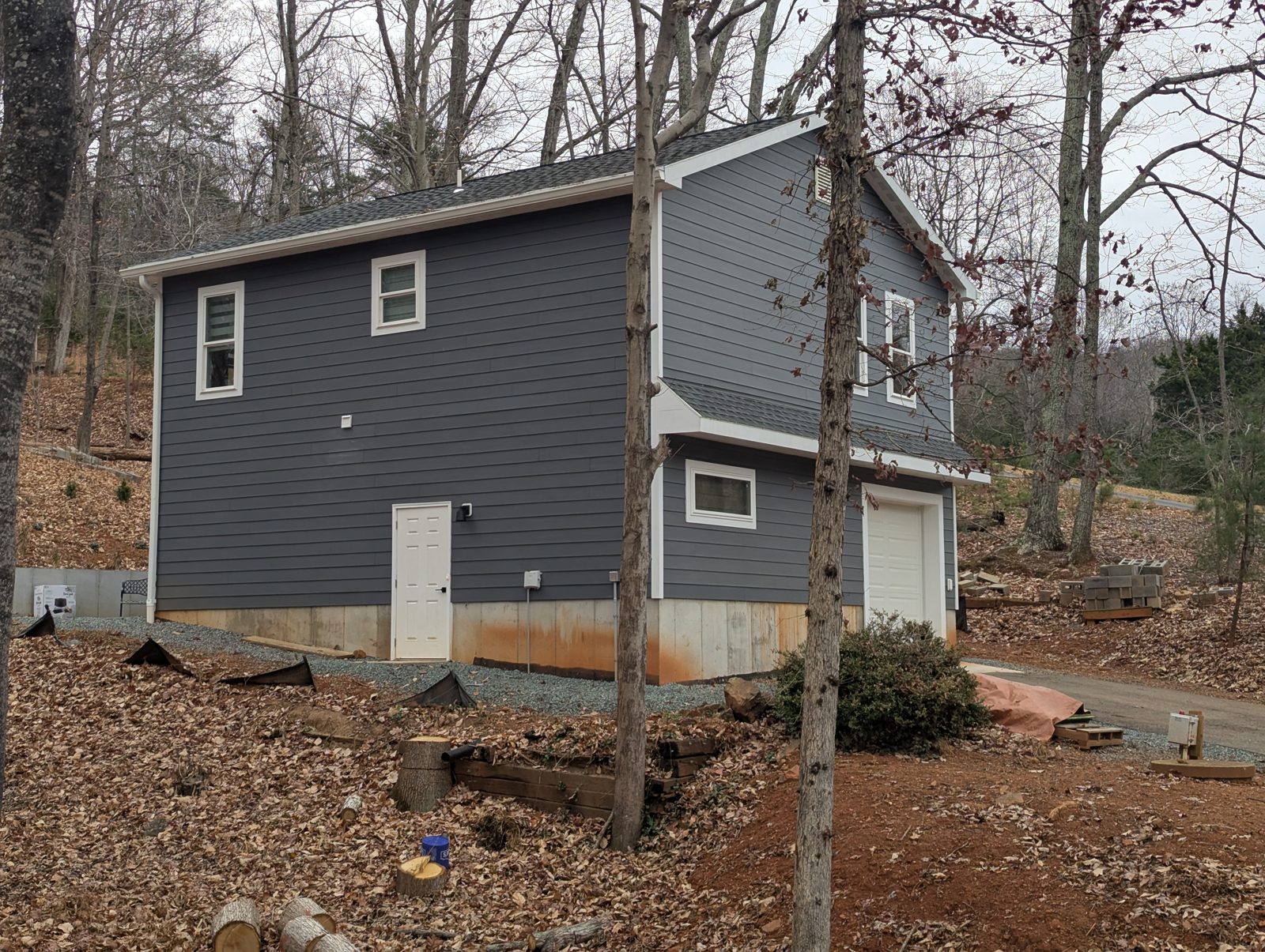 Two story garage recently built by Custom Garages of Virginia