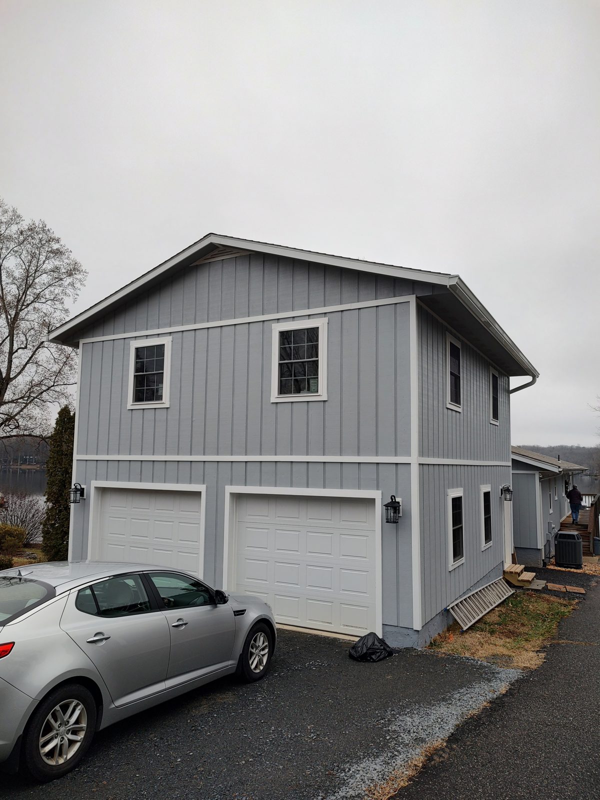 Two story garage recently built by Custom Garages of Virginia