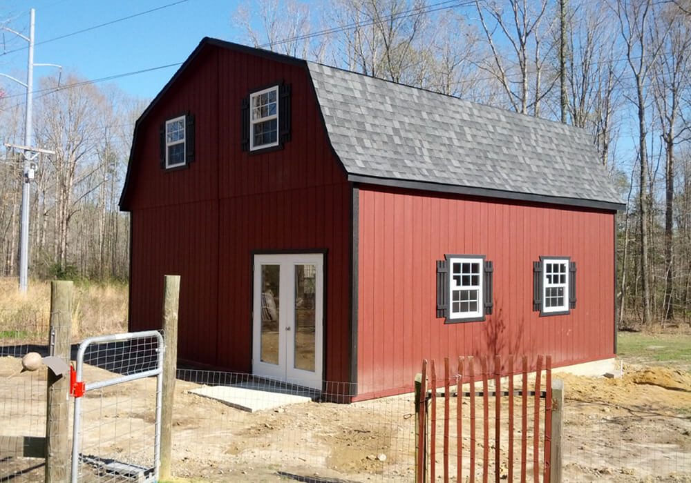 Barn style 24 x 24 with duratemp siding double full glass french doors - Custom building by Custom Garages of Virginia