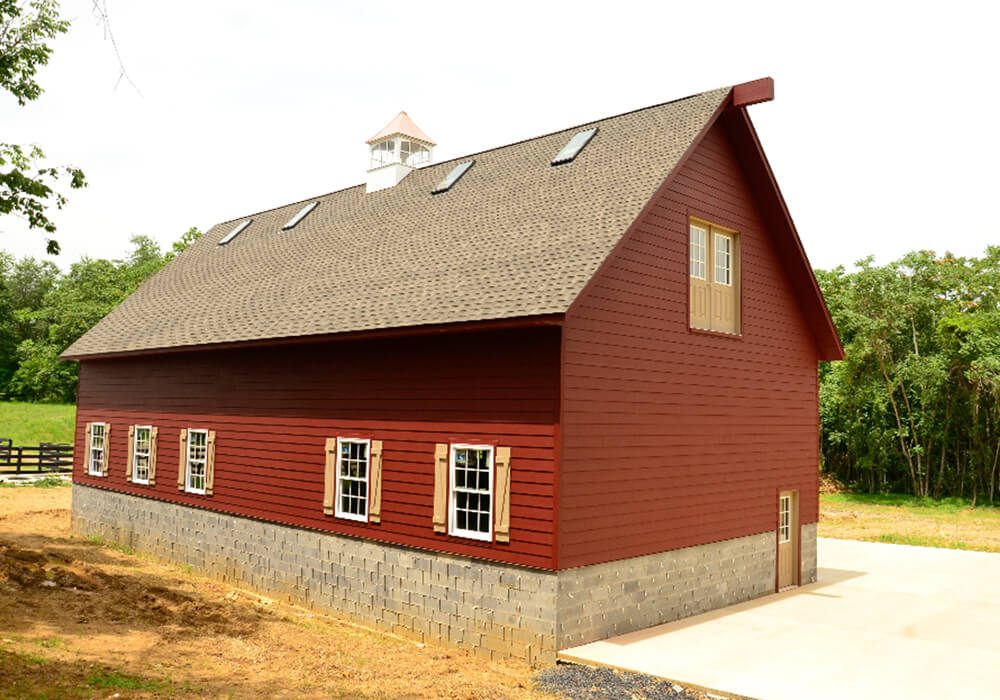 Boston 28 x 62 with hardie plank siding 2 a dormers cupola and insulated skylights - Custom building by Custom Garages of Virginia