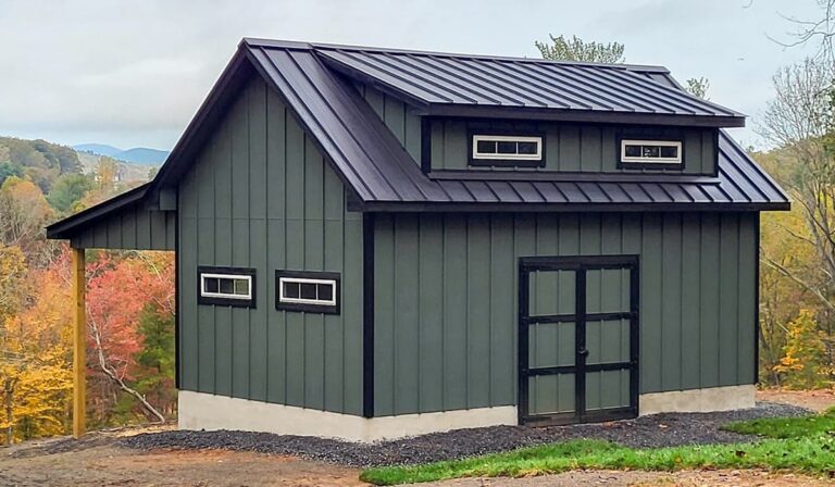 Dormer series garage with lean to 14x24 1 - Custom building by Custom Garages of Virginia