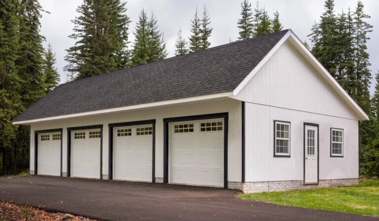 Saltbox series 4 car garage with side entry door - Custom building by Custom Garages of Virginia