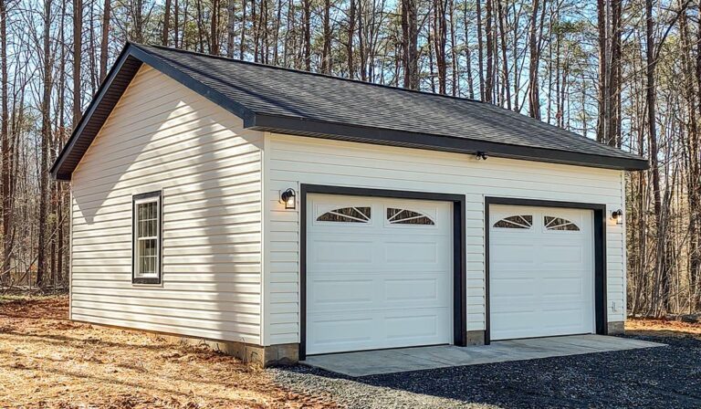 Single story 2 car garage 24x24 with upgraded glass windows - Custom building by Custom Garages of Virginia