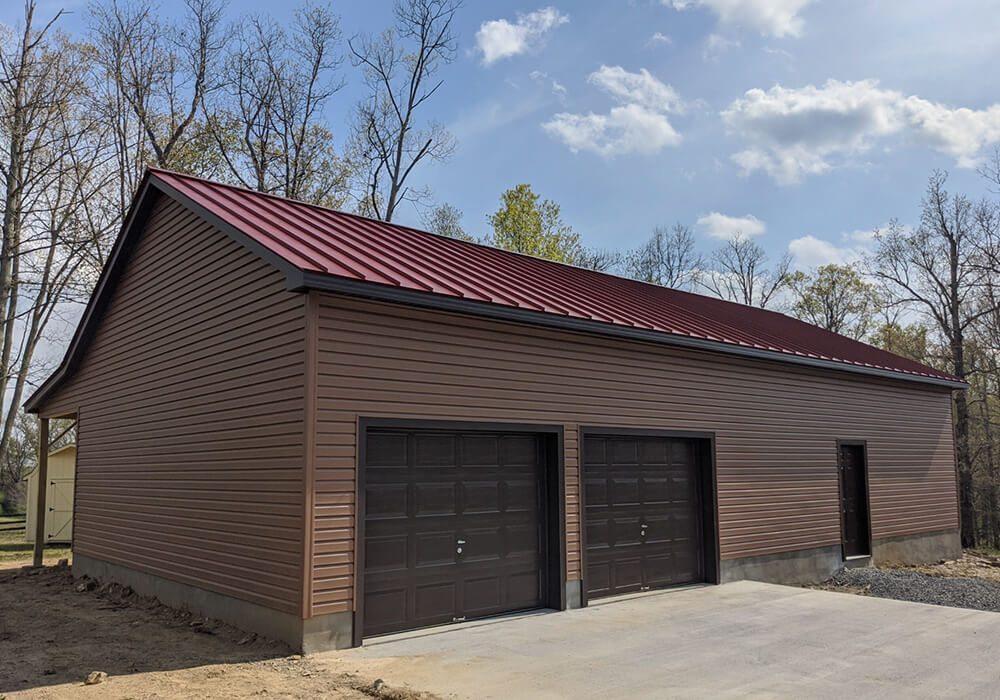 Single story 28 x 52 garage with lean to - Custom building by Custom Garages of Virginia